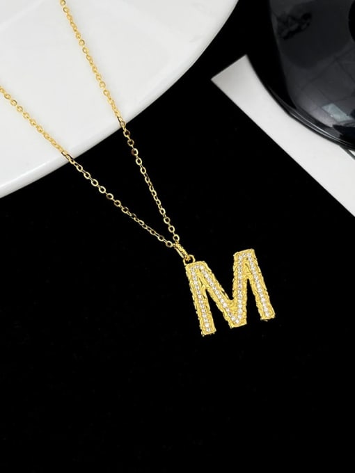 NS997 [ Gold M] 925 Sterling Silver Cubic Zirconia Letter Dainty Necklace